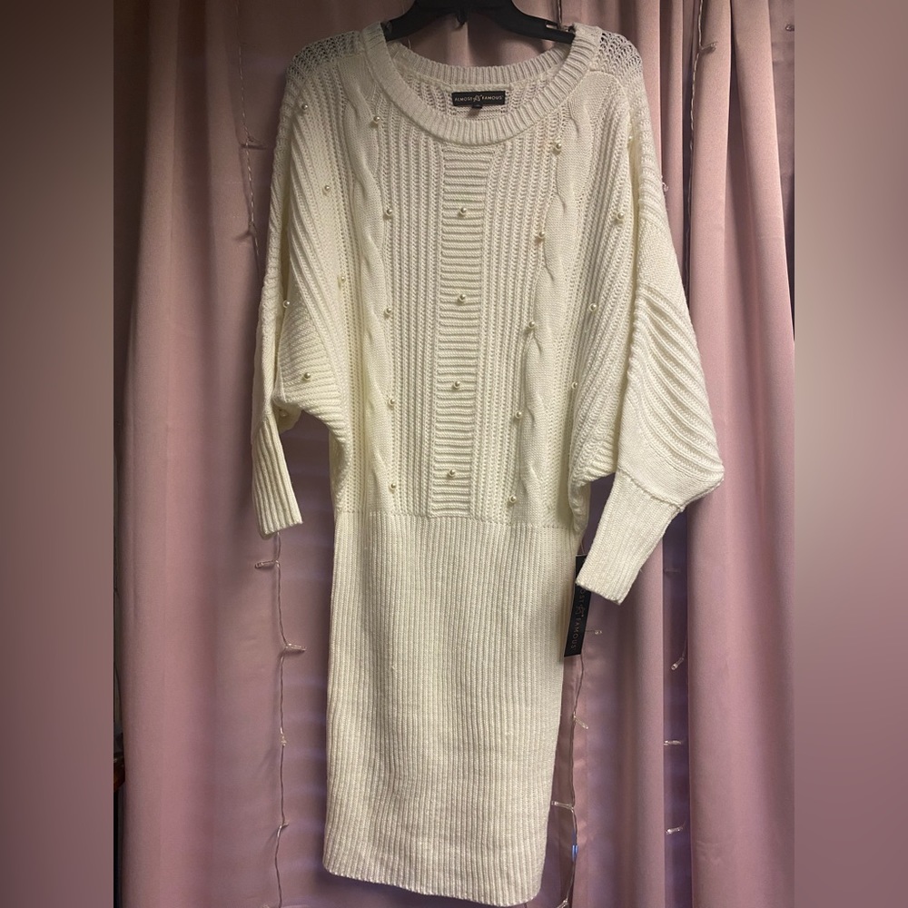 Almost Famous White Sweater Dress